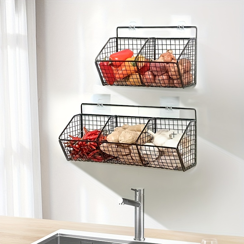 

Sleek Steel Wall-mounted Kitchen Organizer - Ideal For Spices, Garlic, & Veggies Storage