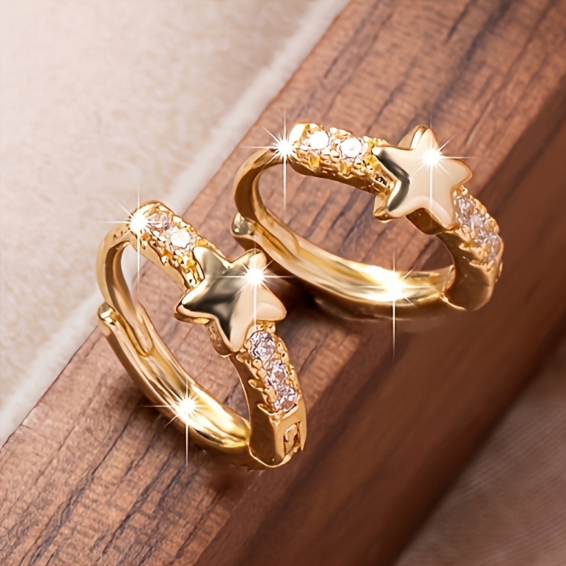 Image of 1 Pair Of Women's Bohemian Copper Earrings, With Sparkling Synthetic Zirconia, Suitable For Parties, Daily Wear, And Valentine's Day Gifts, Elegant Celestial Jewelry