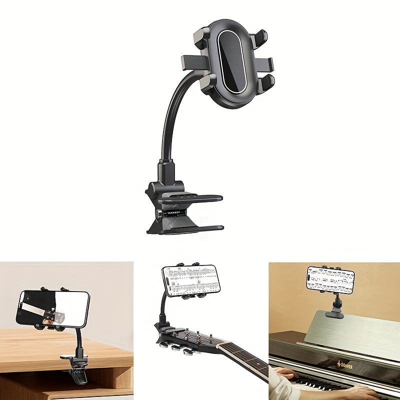 Image of New Universal Gooseneck Clip Phone Holder, Clip Phone Holder For Guitar, Ukulele, Kalimba, Live Video Smartphone Clamp Mount, 360 Degree Rotation Angle Adjustable