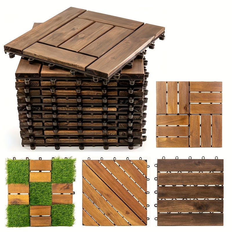 36 Lames De Terrasse Bois Emboîtables 12x12 Pouces – Bois Composite Aspect Bois Clair, Pose Facile DIY