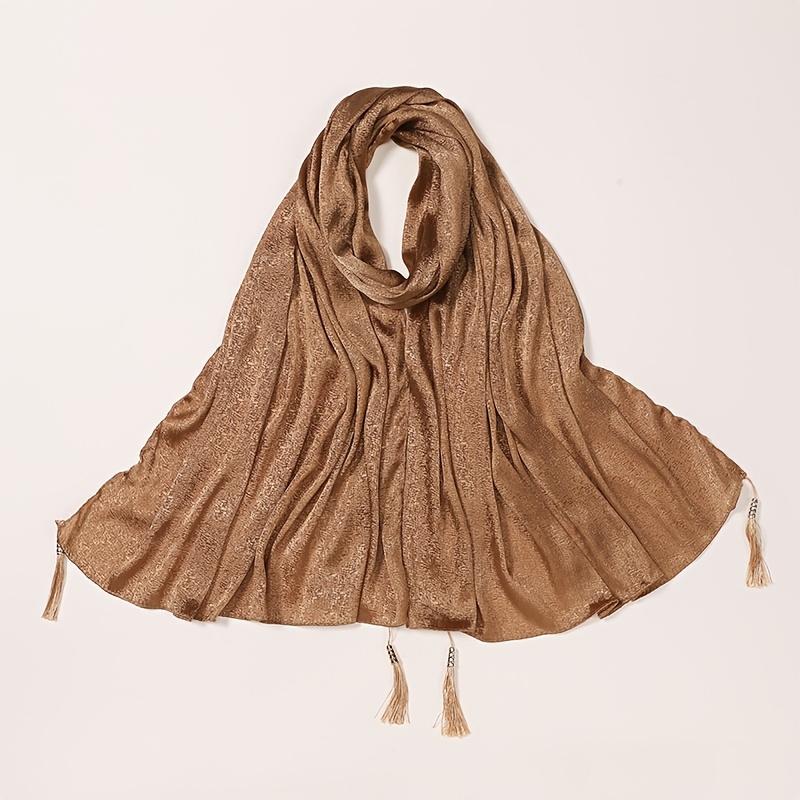 Women's Satin Solid Color Jacquard Tassel Headscarf/Bandana