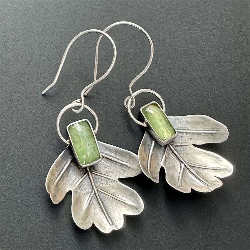 Silvery Color Leaf Earrings, Natural Boho Style