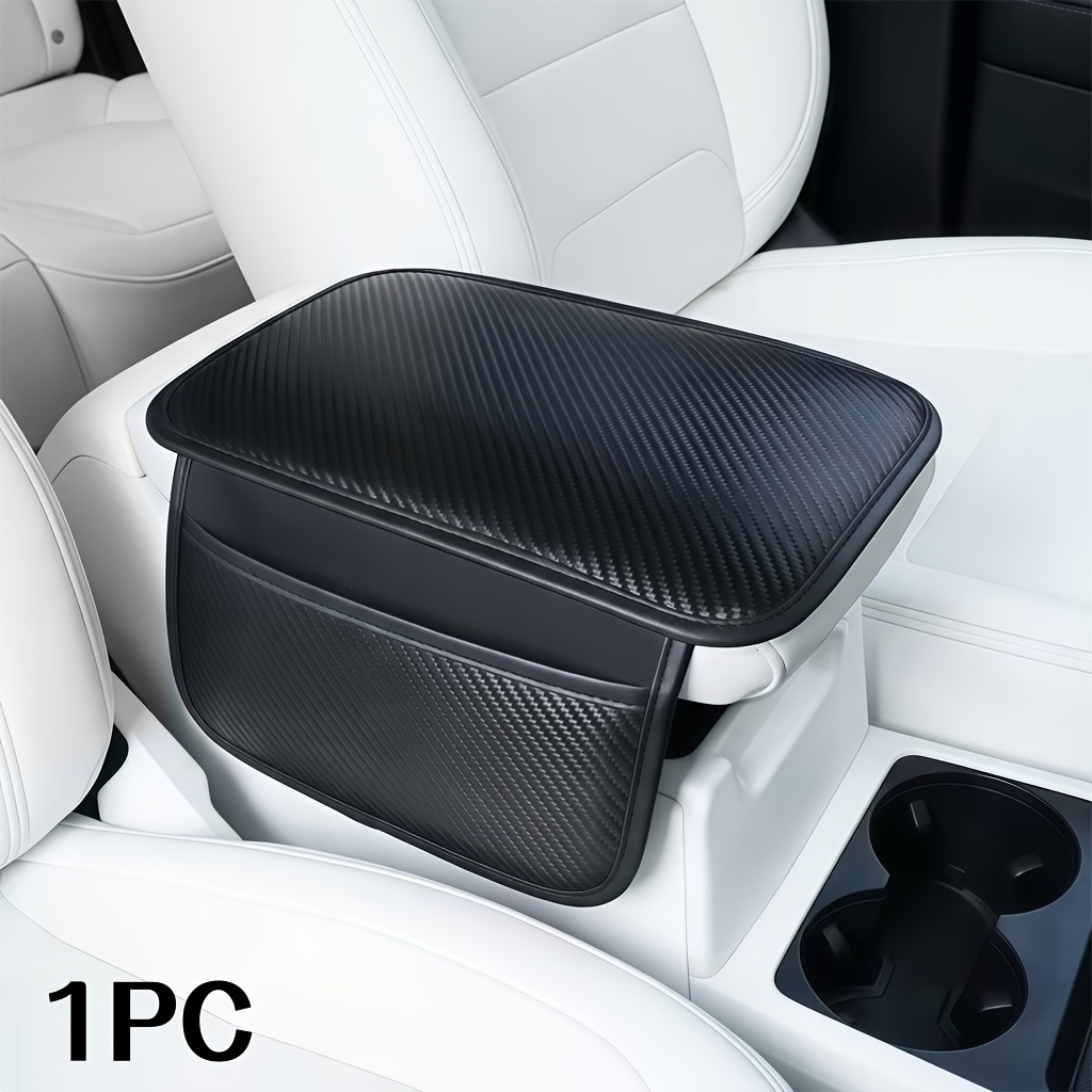 TEMU Pu Leather Carbon Fiber Texture Armrest Box Cover, Anti-slip Elastic Band Installation, Durable Car Center Console Protector