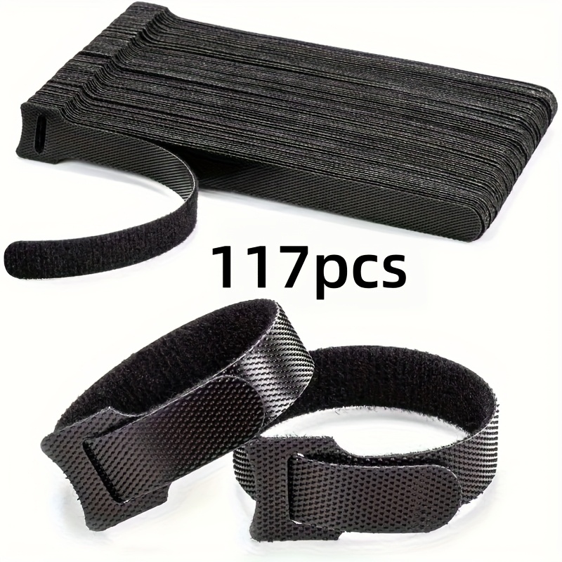 TEMU 117pcs Reusable Cable Ties With Hook And Loop- 5.91 Inches Long, Special For Home, Office& Cord Organizing Straps- Battery-free- Durable