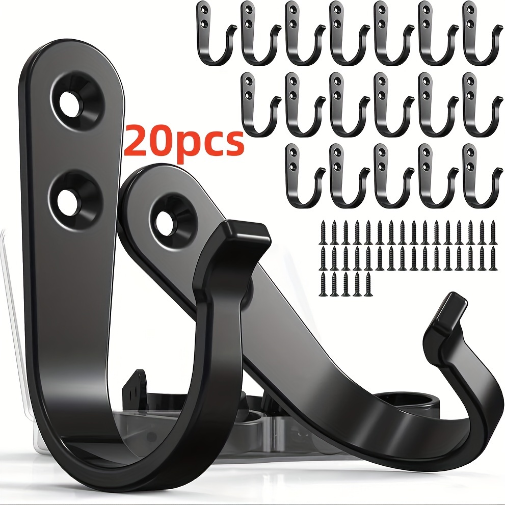 

20pcs Heavy-duty Iron Clothes Hooks With Free Installation Screws - Rustproof Black Metal Wall-mounted Hangers, , Decor, Hangers For Clothes