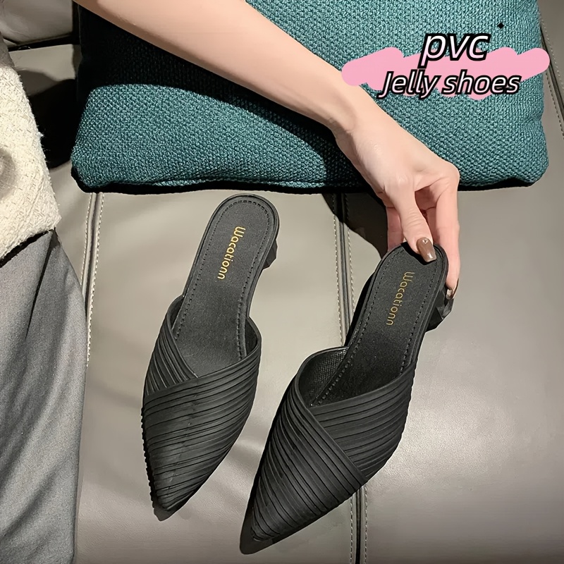 Women's Fashion PVC Jelly High Heels Breathable, Non-Slip Chunky Heel  Sandals in Pointed Toe Style in Beige, Brown, and Black