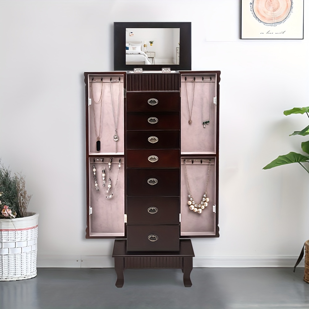

1pc Standing Jewelry Armoire Cabinet, Large Standing Jewelry Armoire Storage Chest, Standing Jewelry Closet With Drawers, Jewelry Cabinet With Makeup Mirror