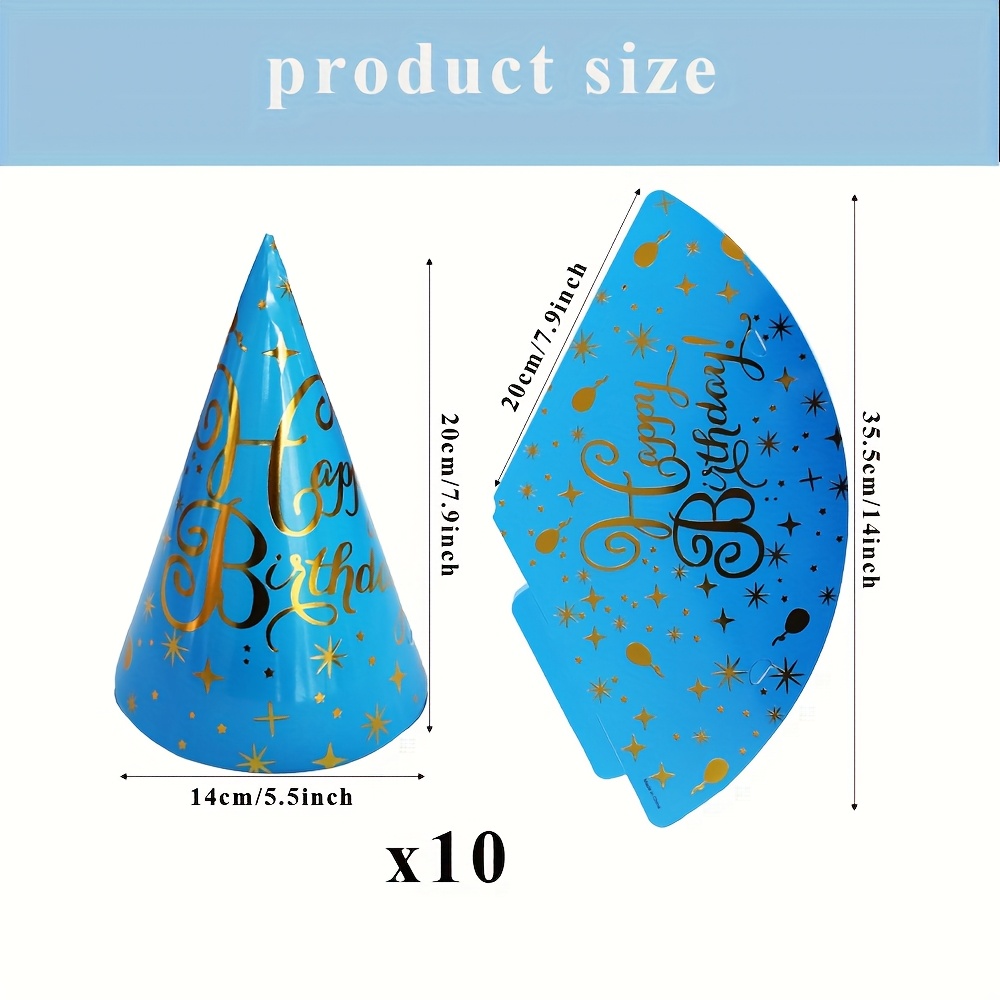 Image of 10pcs Set Of Disposable Blue Party Hats, Perfect For Birthday Celebrations And Holiday Decorations. Disposable Paper Hats Are Perfect For Birthdays, Parties, And Party Events Halloween&christmas