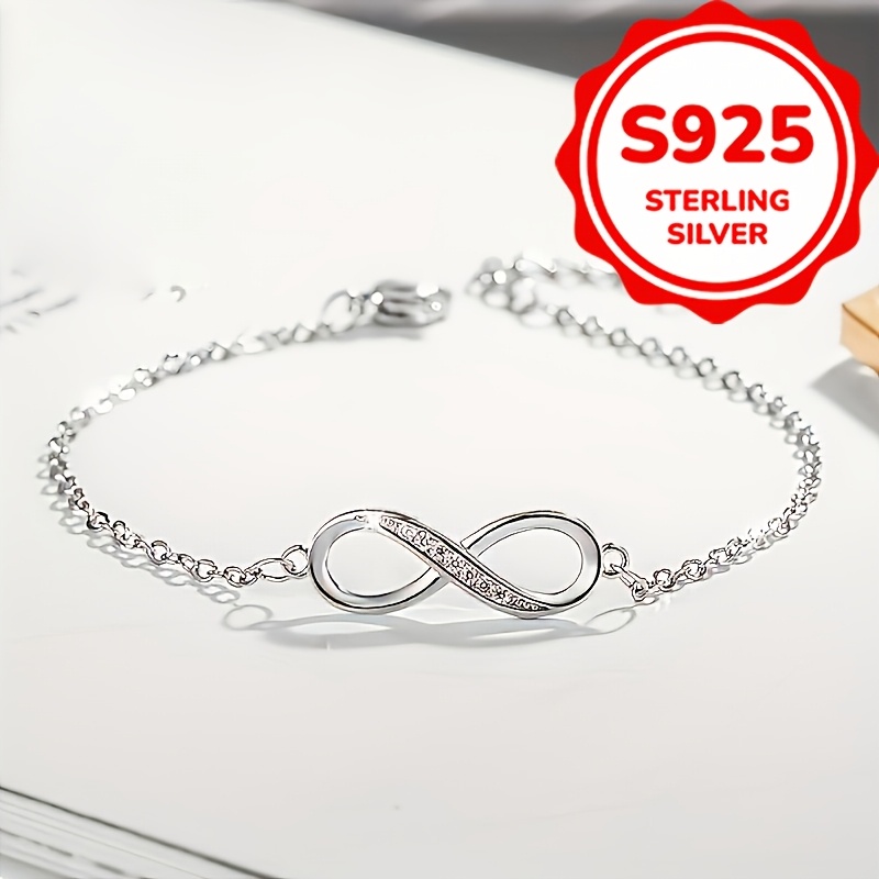 Fashionable S925 Silver Figure 8 Anklet with Zirconia Inlaid