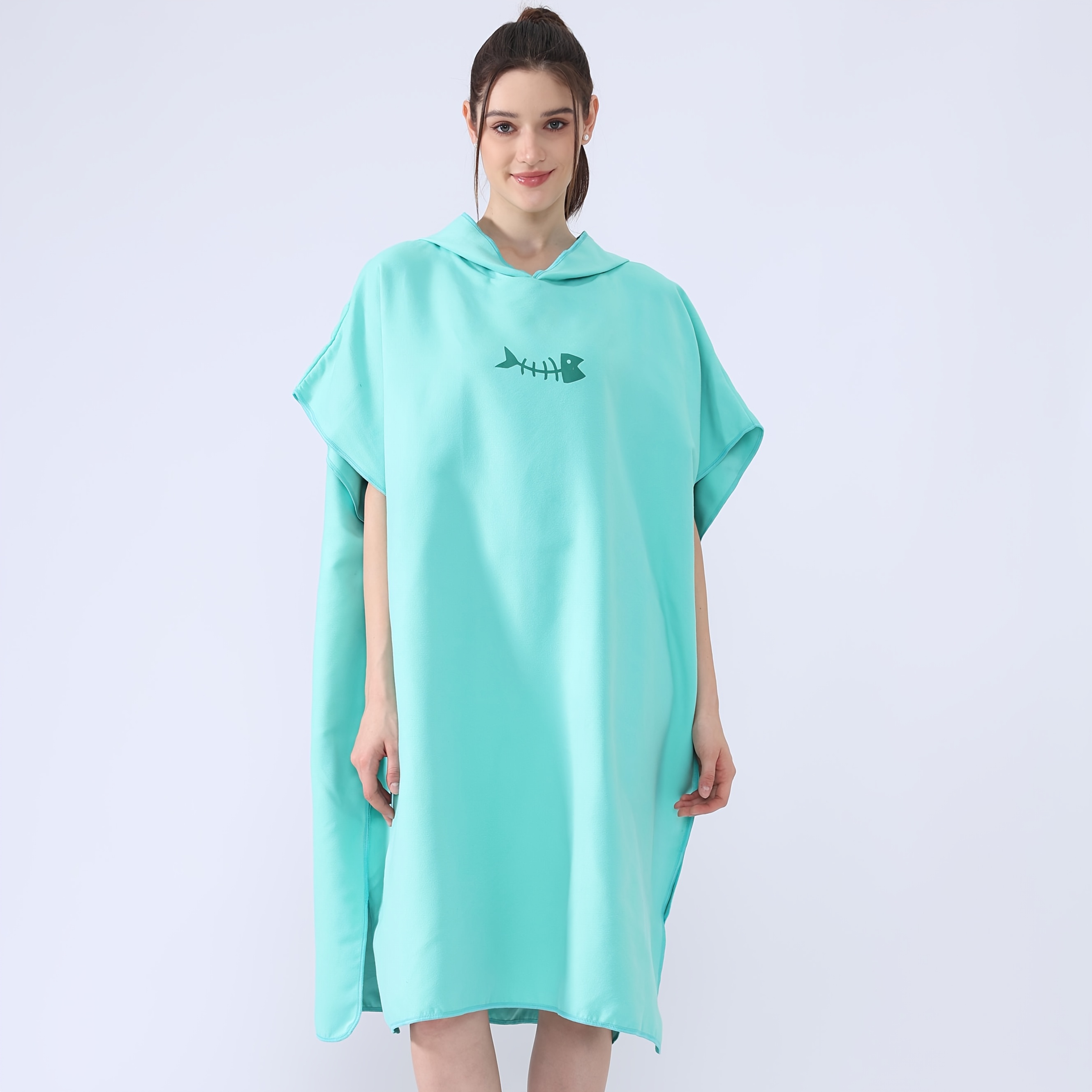 1pc Microfiber Wearable Bath Towel Robe, Quick- Beach Changing Robe, Swimming Hooded Absorbent Bath Towel
