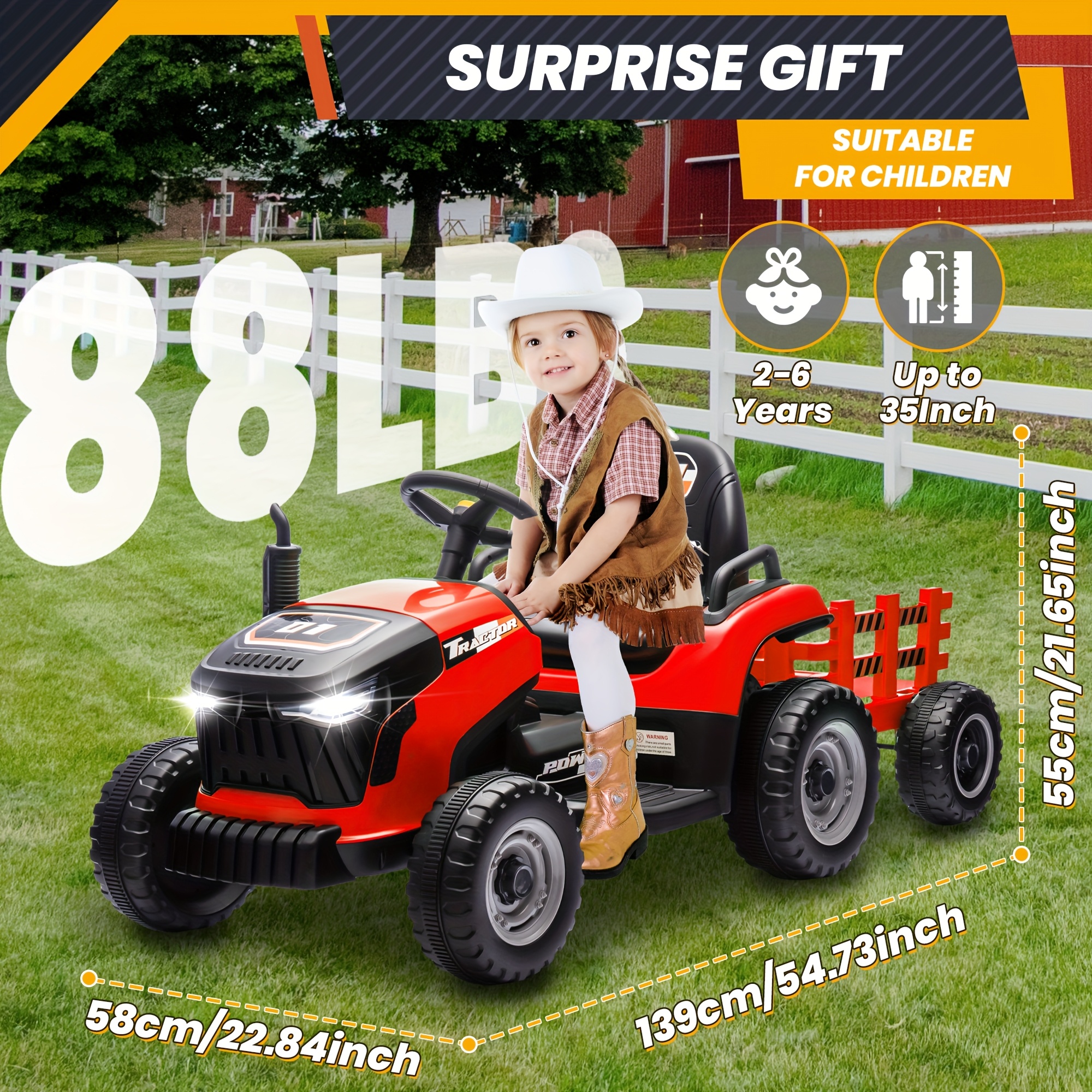 JOYRACER 2-in-1 Kids Tractor Ride-On with Detachable Trailer, Remote Control & Music - 2*200W Motor, 2-4.3MPH, Anti-Skid Wheels for Multi-Terrain, LED Lights + Seat Belt, Green & Black, Remote Control Ride-On | Kidfriendly Ride | Durable Construction, JOYRACER