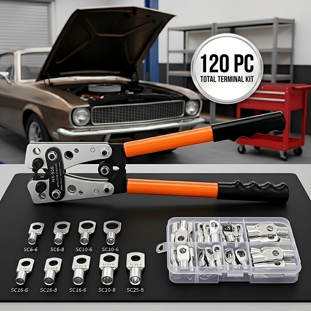 120pcs Wire Crimper Tool Kit With Ring Terminals, Heavy Duty Cable Lug Pliers For Auto Repair And Garage