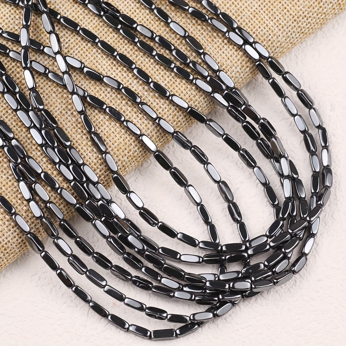 TEMU Approximately 41pcs Per Strand, 9x3x3mm, Decorative Beads, Rounded-corner Flat Rectangular Prisms, Natural Black Howlite Hematite, Drilled With