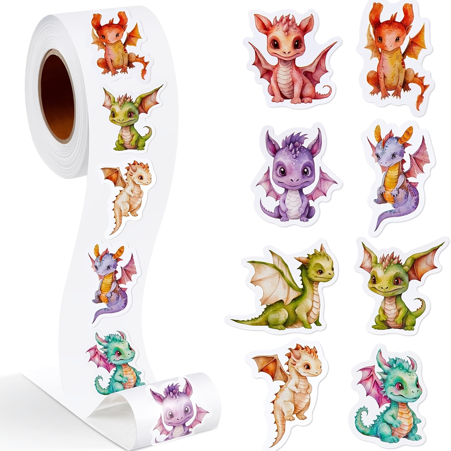 500pcs/roll Animal Colorful Flying Dragon Sealing Stickers Pvc Laptop Decals Decoration Gift Wrapping Label Stationery Stickers