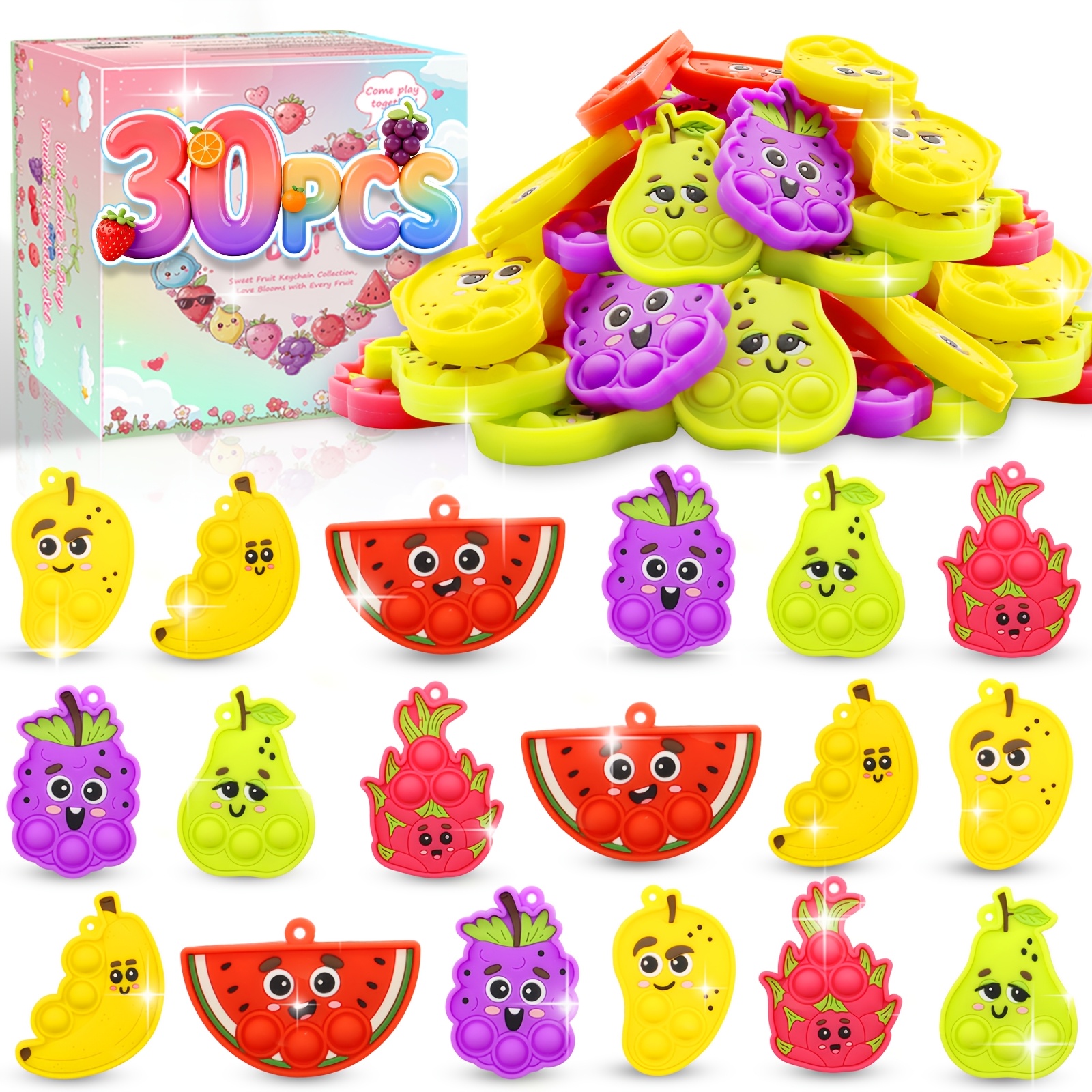 TEMU 30pcs Mini Push Fidget Toy Set, Keychain Fidget Toys Pack-perfect For Exchange Cards , Bulk Birthday Goodie Bags Items For Kids, And Ideal