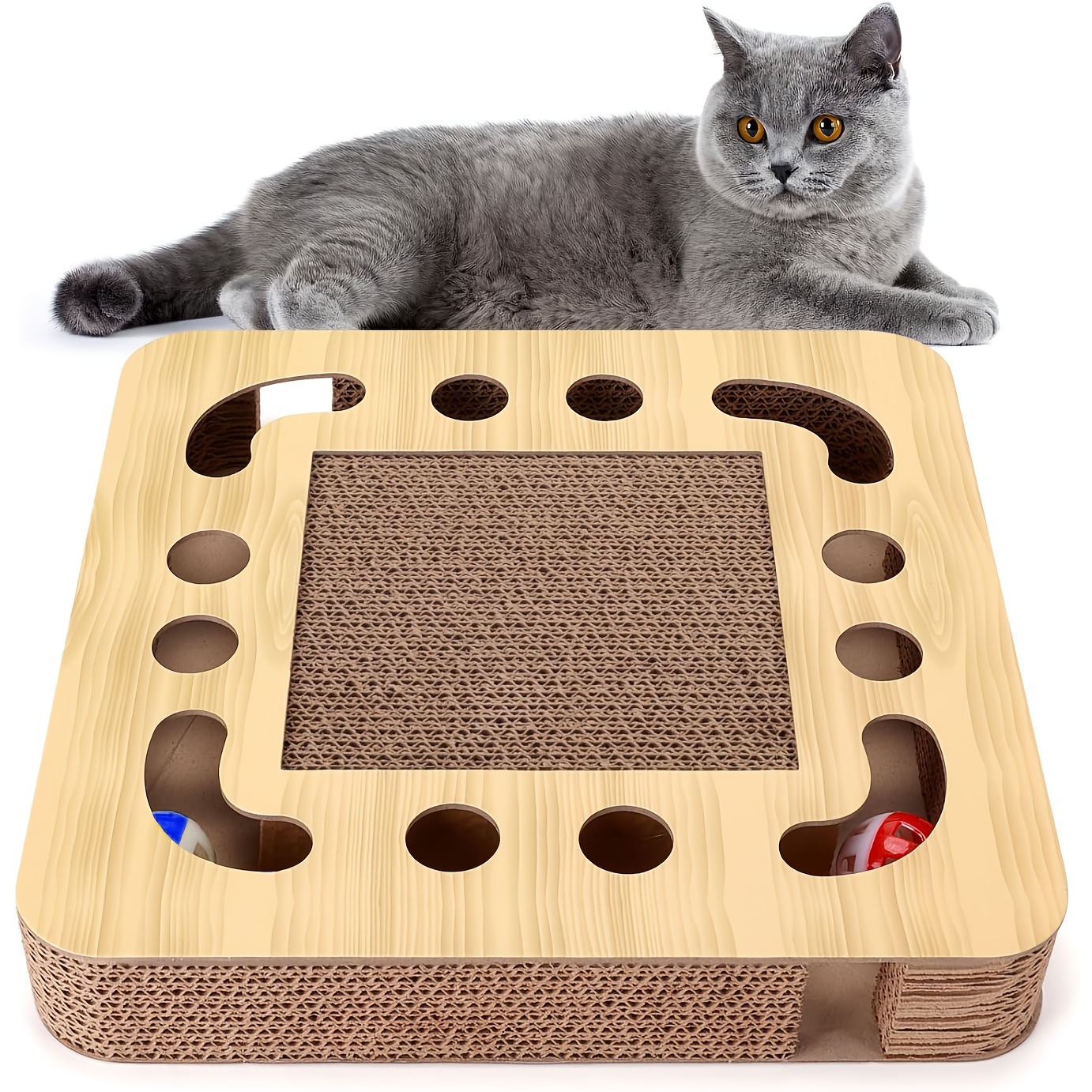 

Cat Scratching Board, Cat Toy Interactive With 2 Bell Balls, 3-in-1 Corrugated Cardboard Scratching Mat Cat, Color , Without Battery