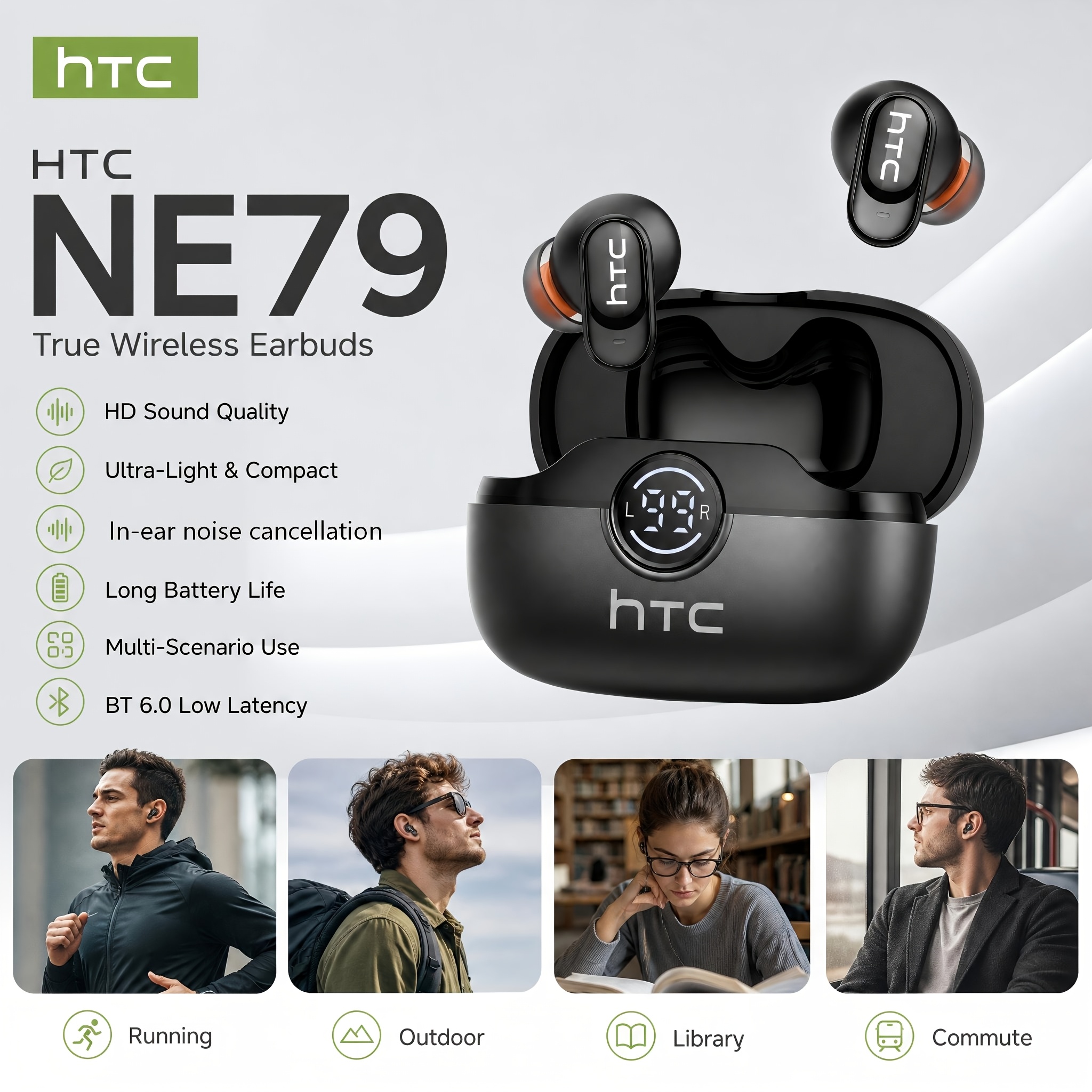 Image of [htc Official Flagship] Htc Ne79 Mini True Wireless Earbuds, In-ear Noise Cancelling Feature, Color-block Style, Fashionable , Compact And Lightweight Zero-, Long For Sports And Gaming, Experience