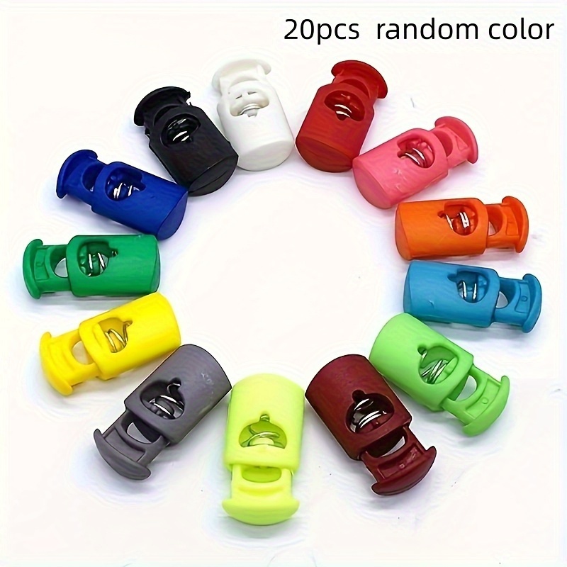 20pcs/set Random Color Single Hole Plastic Stopper Cord Lock Tighten Spring Cord End Buckles Clothes Setting Button Additions