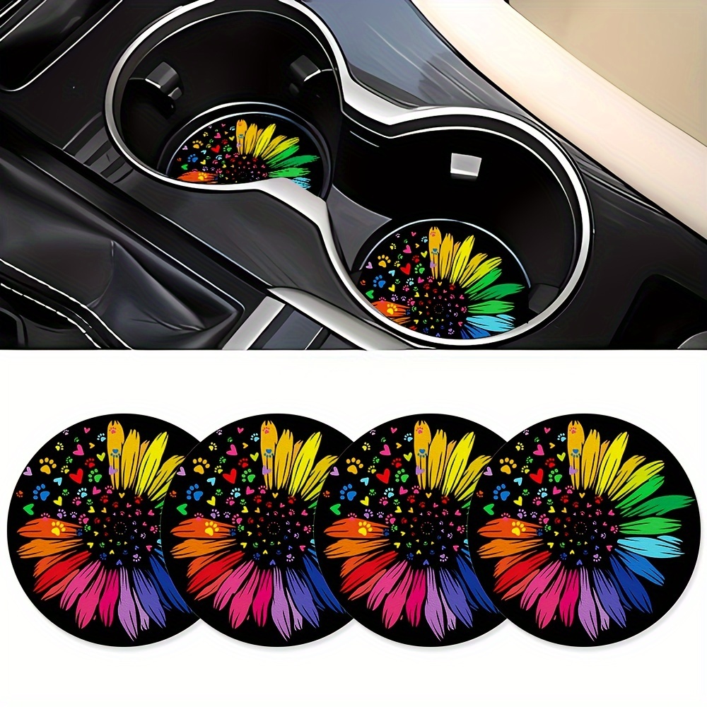 

4pcs Sunflower Cup Mat Car Interior Cup Mat Fashion Decoration Water Cup Mat 2.75in Universal Car Cup Mat Car Water Cup Mat, Beverage Mat Beautiful Sunflower Cup Mat