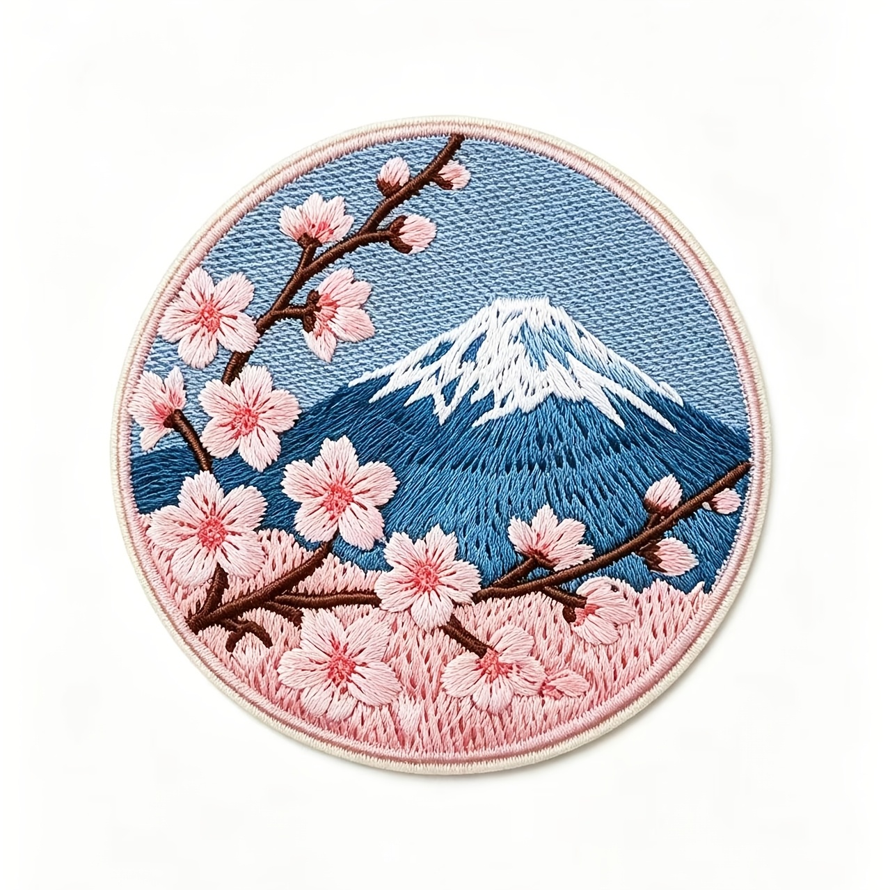 TEMU Écusson brodé rond , style thermocollant à fusion thermique, patch en tissu paysage japonais, autocollant de décoration pour vêtements, sacs à
