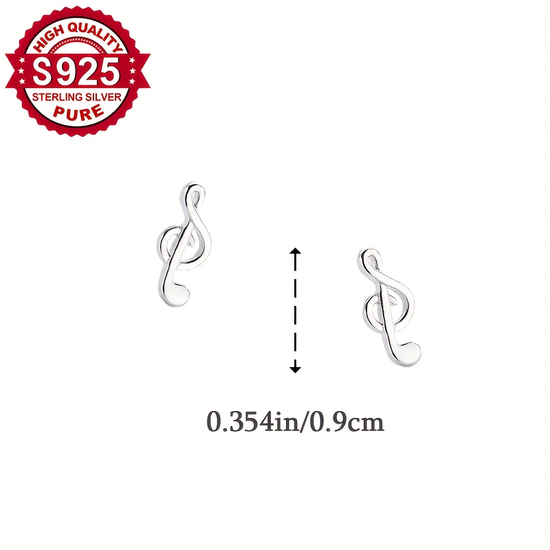 S925 Silver Creative Musical Note Stud Earrings, Versatile Design