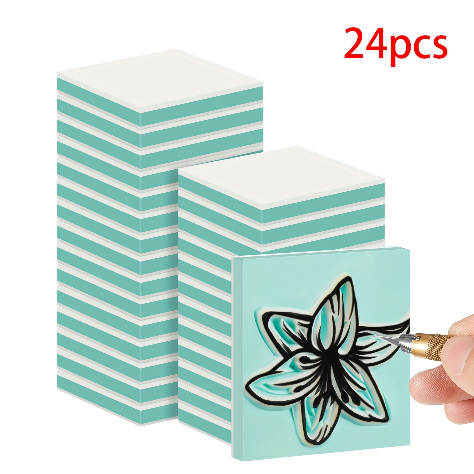 TEMU 24pcs 2" X 2" Rubber Engraving Blocks Blocks, Sandwich Carved Squares For Printmaking, Crafts, Scrapbooking, Painting, To Engrave (white-green)