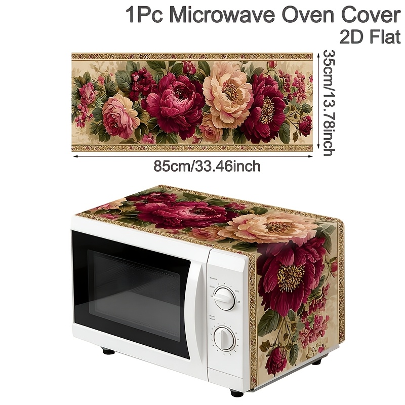 TEMU 1pc Microwave Oven Cover With Vintage Floral - Foldable Dustproof Splatter Guard Suitable For Stove & Oven, Polyester Appliance Cover For