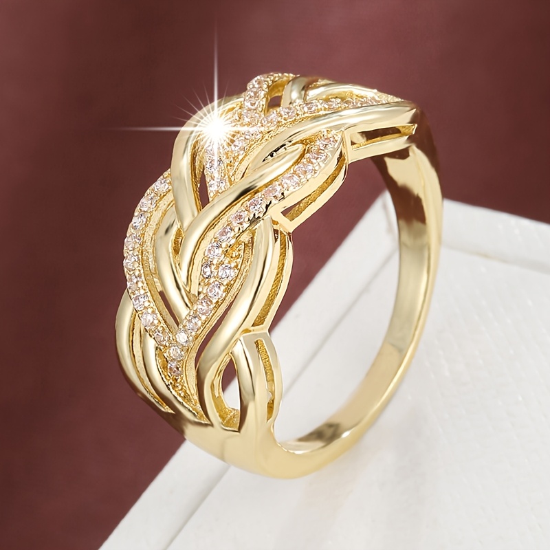 TEMU 1 Fashionable Braided Herringbone Design Women's Ring Set With Synthetic Synthetic Zirconia