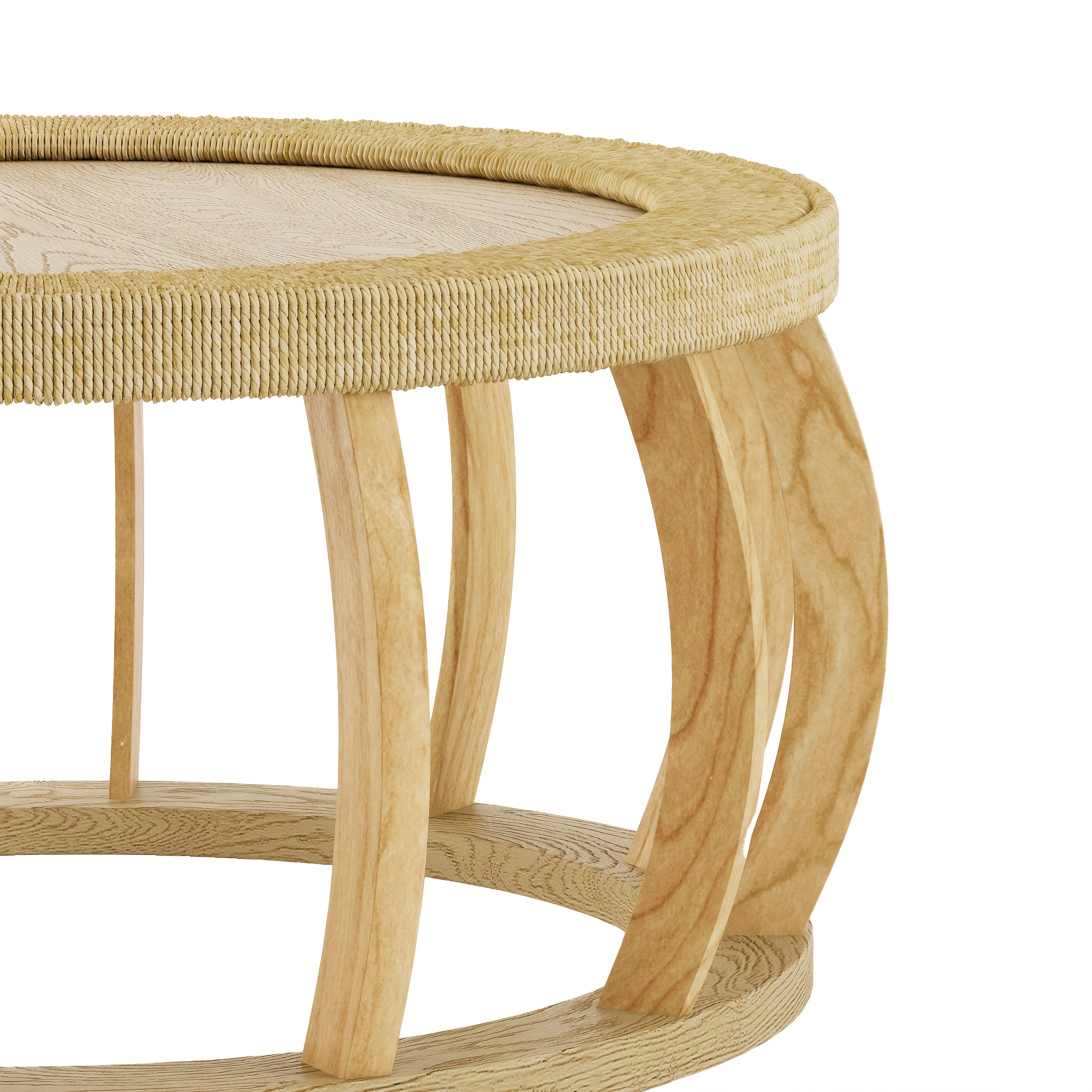 35.43” Vintage Boho Round Coffee Table Suitable for Living Room, Solid Wood & Engineered Wood with Curved Legs, Space-Saving Low-Profile Center Table, Natural, Assembly for Bedroom, Apartment, Rustic Decor