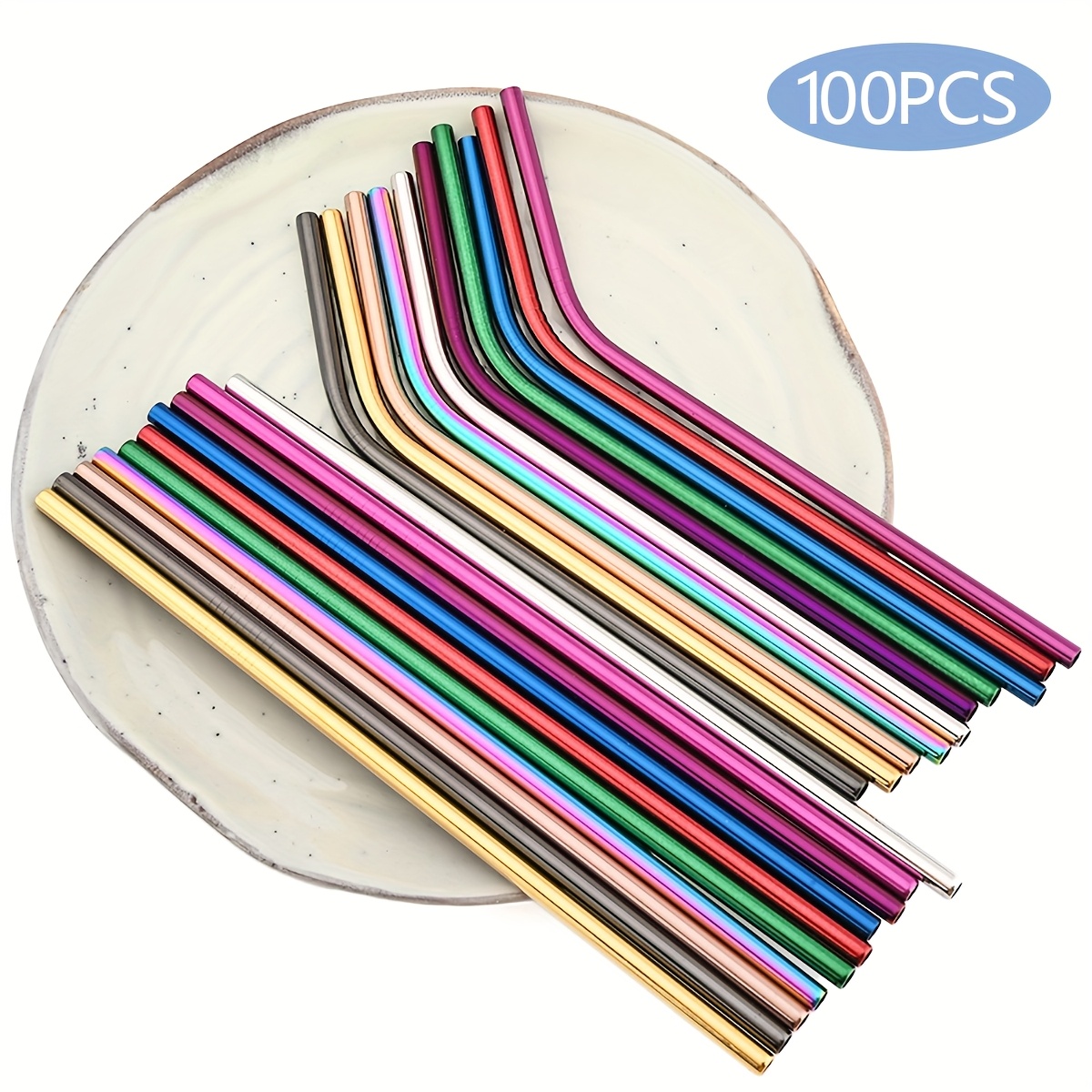 10 Stück Edelstahl Strohhalme Wiederverwendbar - 8 Gerade, 8 Gebogen, 2 Reinigungsbürsten, 304 Edelstahl