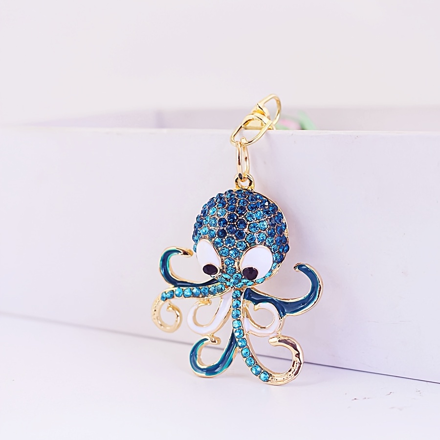 A Decorative Alloy Rhinestone Small Octopus Car Key Chain Bag Key Chain Marine Animal Metal Pendant 1194