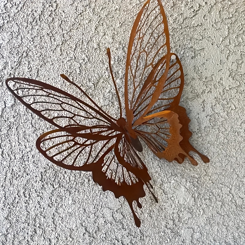 TEMU 1pc Vintage Natural Rust Metal 8-wing Sculpture - Distressed Style, Freestanding Outdoor Garden Art Decor For Patio, Yard, Thanksgiving,