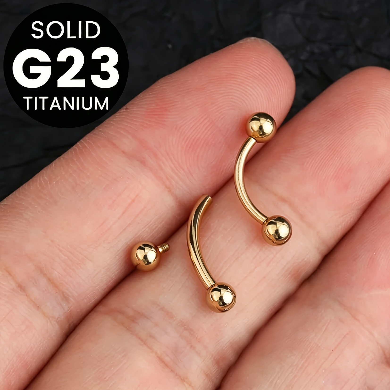 TEMU 2pcs Minimalist G23 Implant-grade Pure Titanium Internal Thread Ball Eyebrow Stud/cartilage Ear Stud - 16g Hypoallergenic Skin-friendly/ Durable