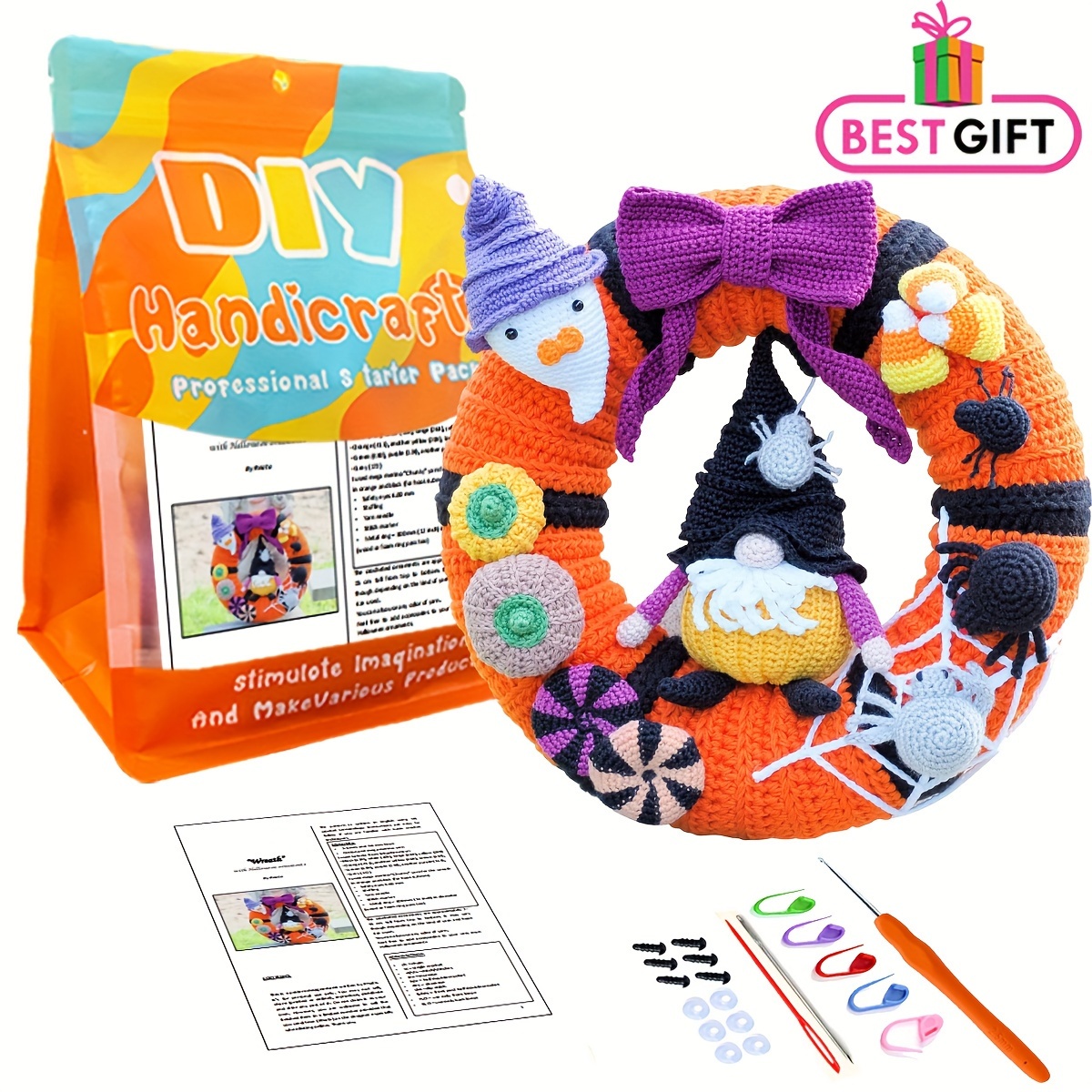 

Diy Crochet Wreath Kit - Beginner's Complete Fabric Crochet Circle Kit With Instructions, No Electricity Required, Featherless - Perfect Gift For