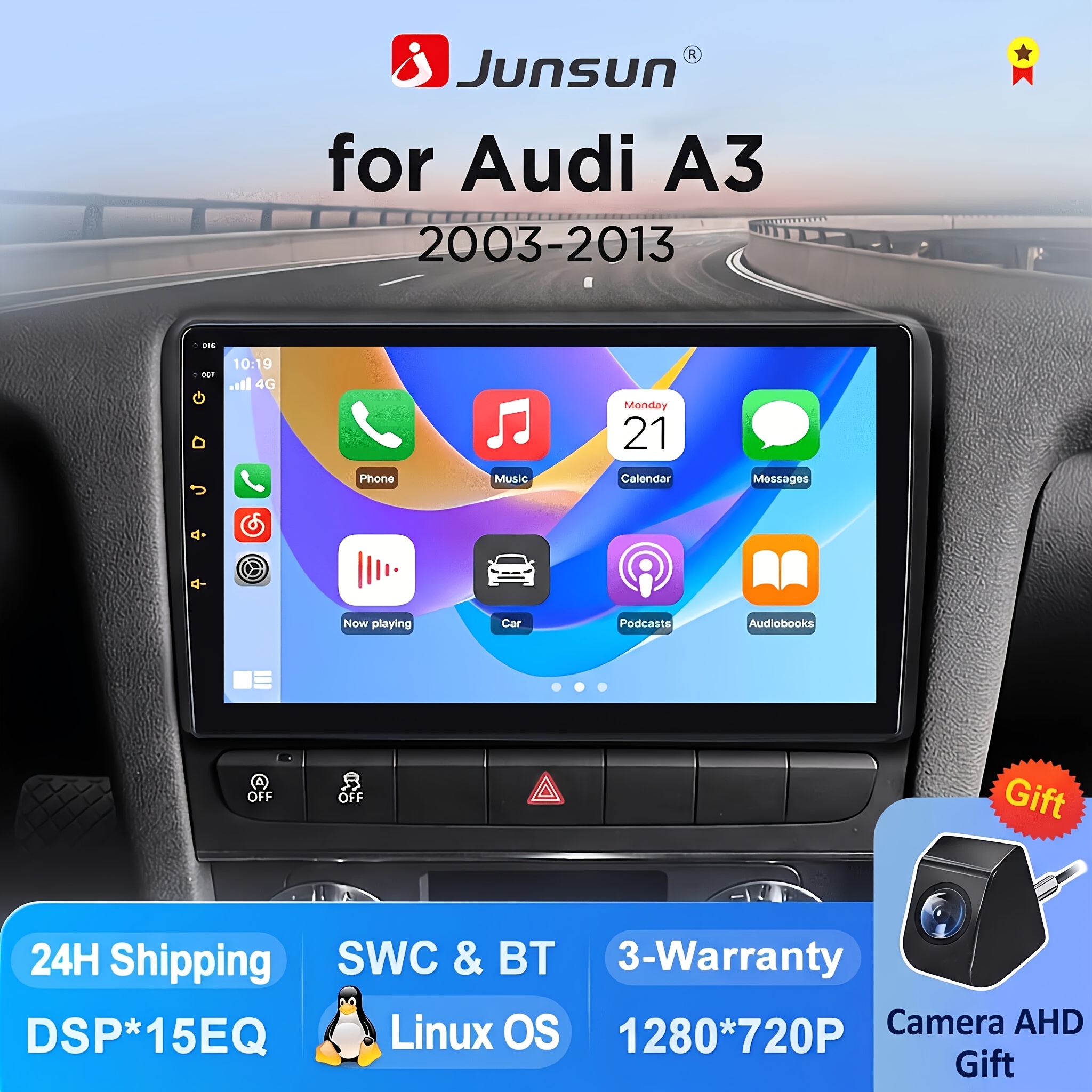 Junsun Car Stereo Touch Screen For A3 2003 2004 2005 2006 2007 2008 2009 2010 2011 2012 2013, Built-in Wireless Auto & , Can-bus Support Multimedia Radio With Rear View Backup Camera Gift.