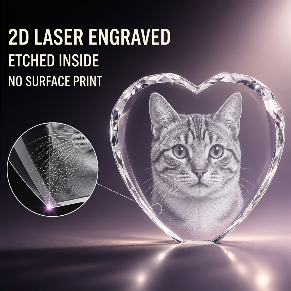 TEMU Personalized Cat Memorial - Custom Laser-engraved Pet Photo Crystal Suitable For Cat Lovers, Sympathy Gifts, Birthdays &, Multi- Polished