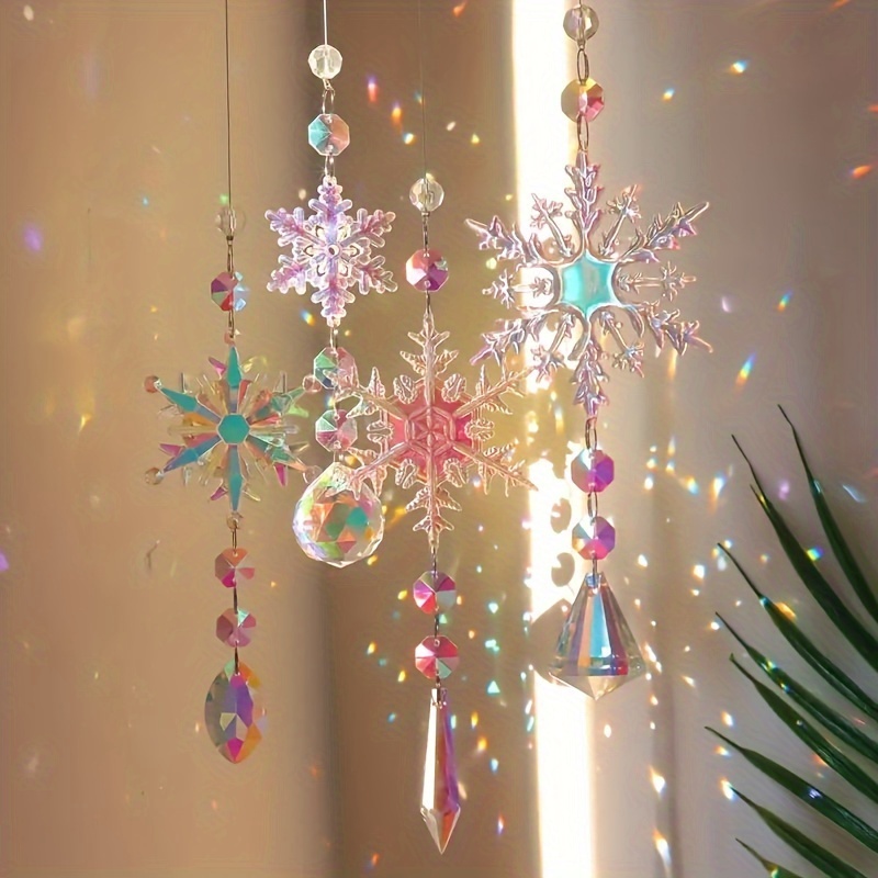 

4pcs Exquisite Crystal Snowflake Ornaments - Elegant Winter Decorations For Christmas Tree, Party Favors, Anniversaries, And Birthday Gifts - Colorful, Sparkling, And Decor