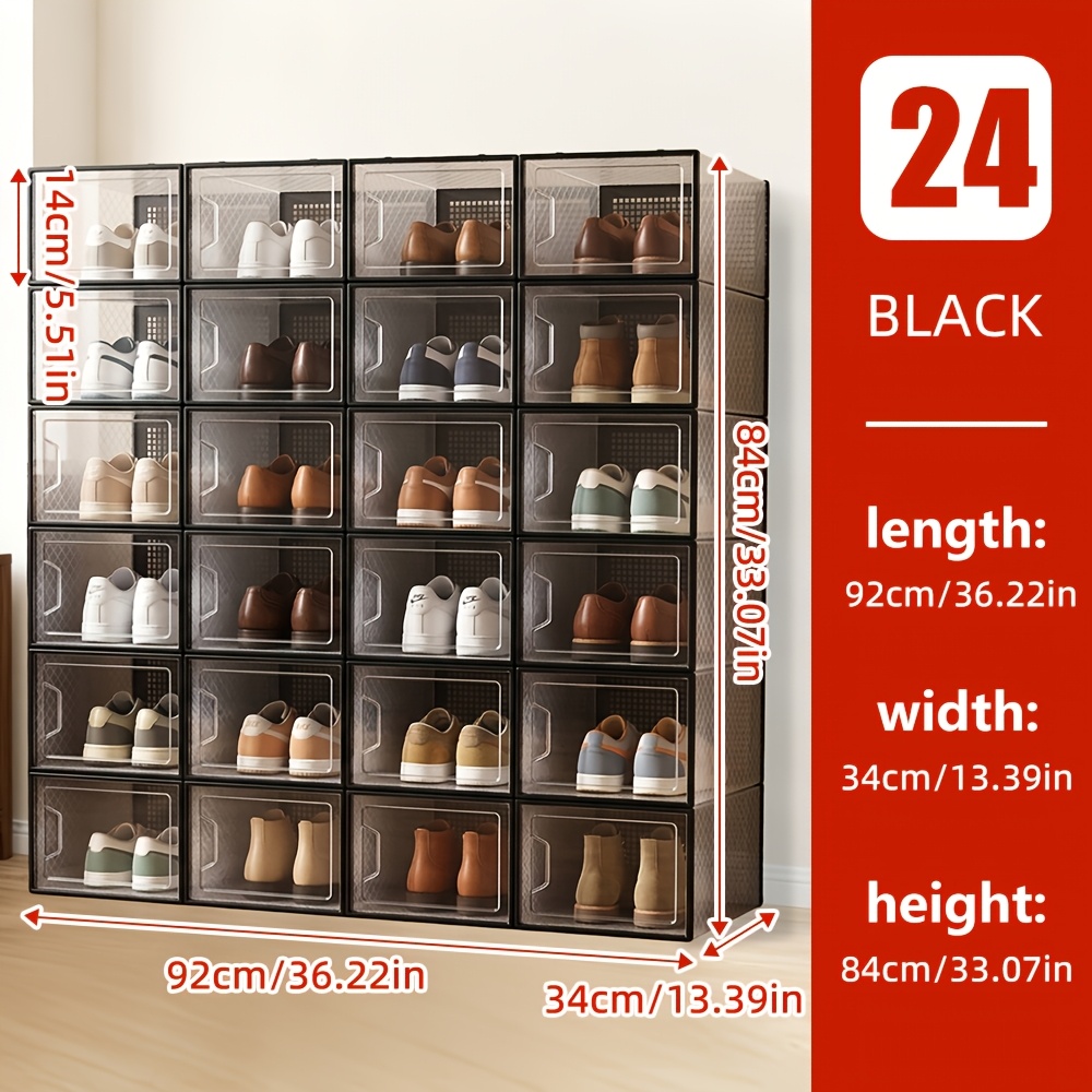 TEMU 6/12/24pcs Thickened Transparent Shoe Boxes With Lid, Foldable Stackable Free Combination Shoe Rack, Plastic Sneaker Container, Space Saving