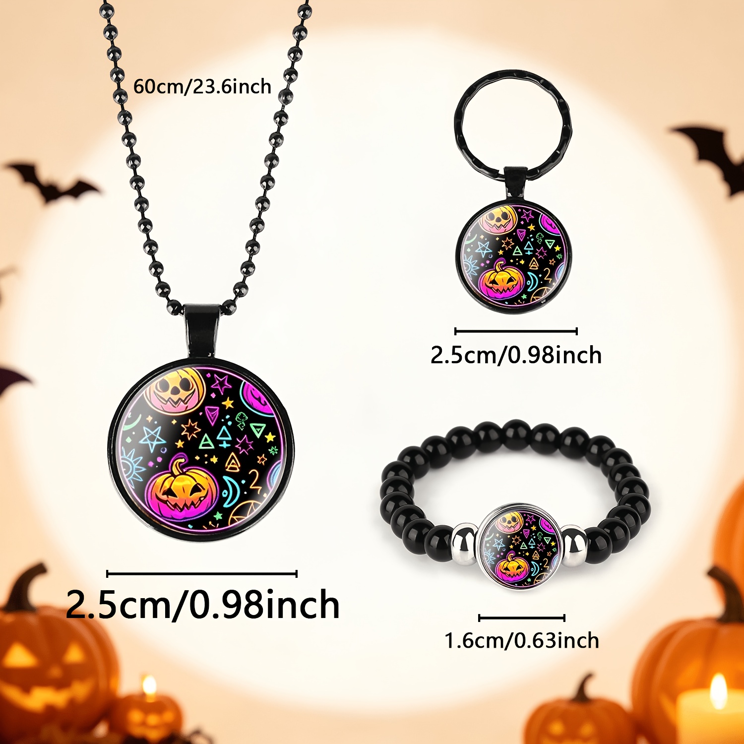 Men's 3pc Metal Ornament Set with Halloween Theme