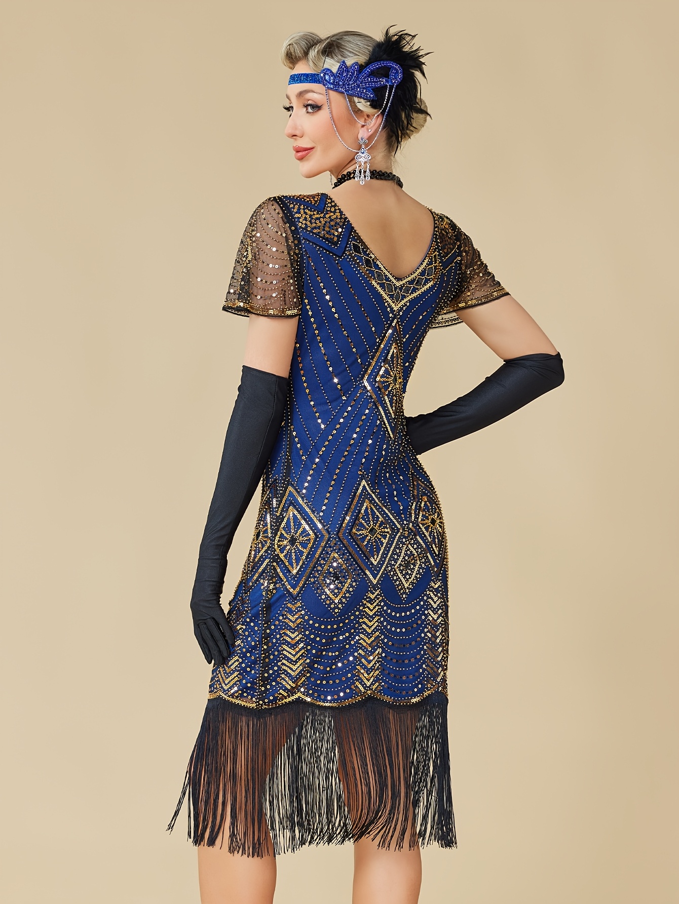 1920 vintage sequin dress ball fringe short sleeve - Temu
