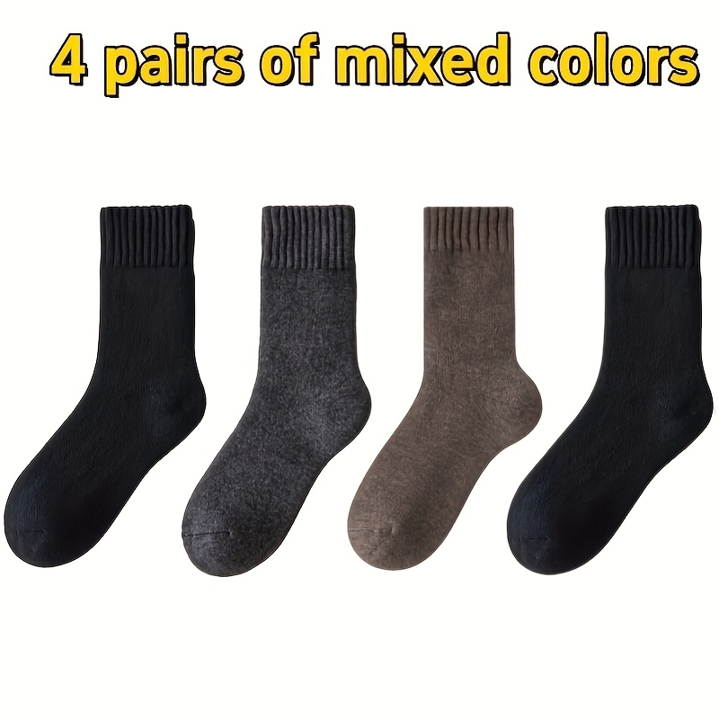 TEMU 4 Pairs Winter Thick Men's Socks, Soft Plush Warm Boots Socks, Outdoor Work, Leisure And Entertainment, Knitwear Gifts For Husband, Father,