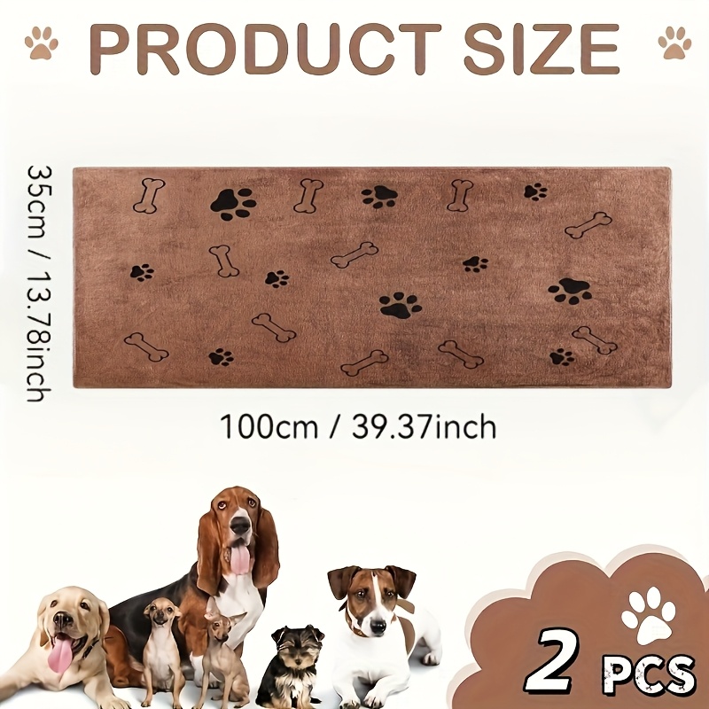 TEMU 2pcs Quick-dry Ultra-microfiber Dog Towels - Absorbent And Durable Pet Bath Towels And Paw Cleaning Cloths, 13.78 X 39.37 Inches, Brown With Paw