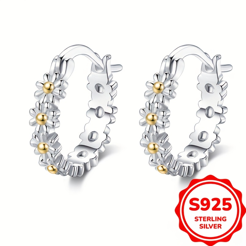 

Cute 925 Sterling Silver Daisy Hoop Earrings For Girls Women For Daily Jewelry Birthday Christmas Gifts (2.6g)