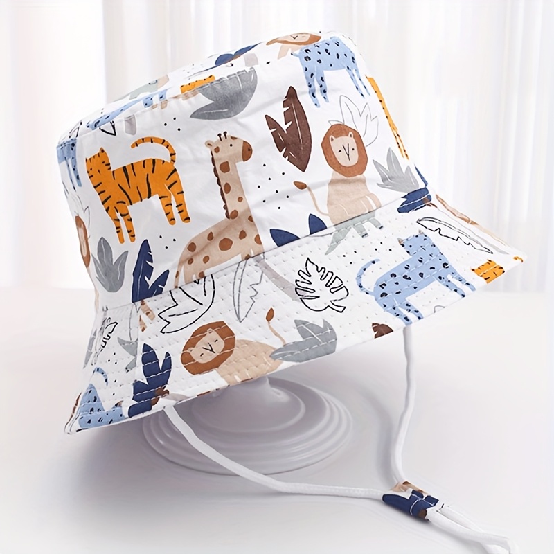 A Lightweight Sun- Children's Bucket Hat, Suitable For Summer , Featuring An Adorable Animal Excavator Pattern