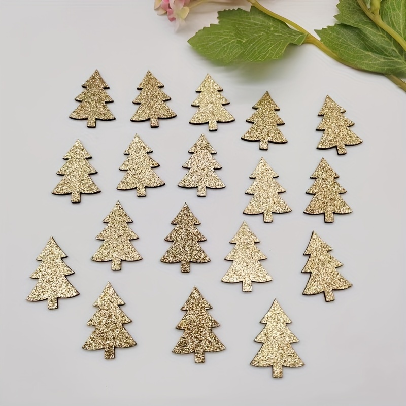 Image of 18pcs Christmas Tree Wood Confetti Double Sided Golden Christmas Tree Party Decorated Wood Chips