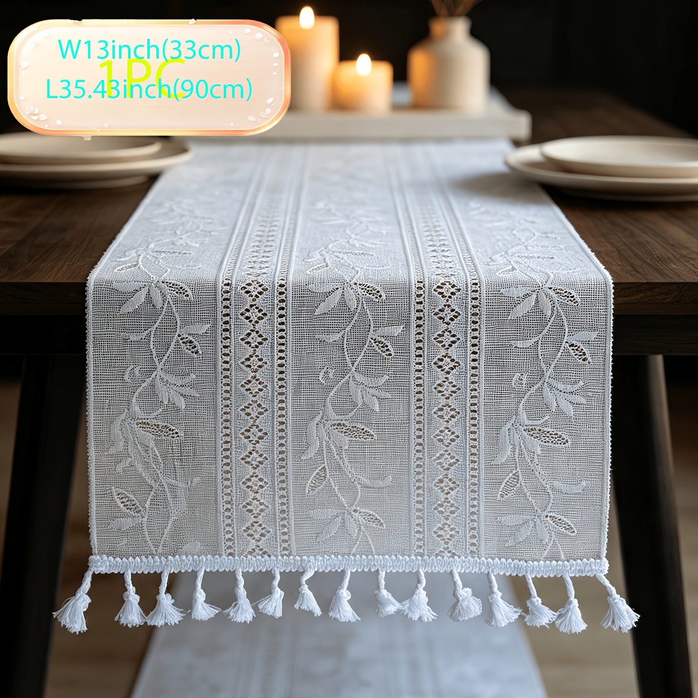 TEMU 1pc Hollow Lace Fringe Table Runner, Versatile In Style, Used As A Decorative Craft For Various Tables/cabinets/coffee Tables, Simple, Elegant,