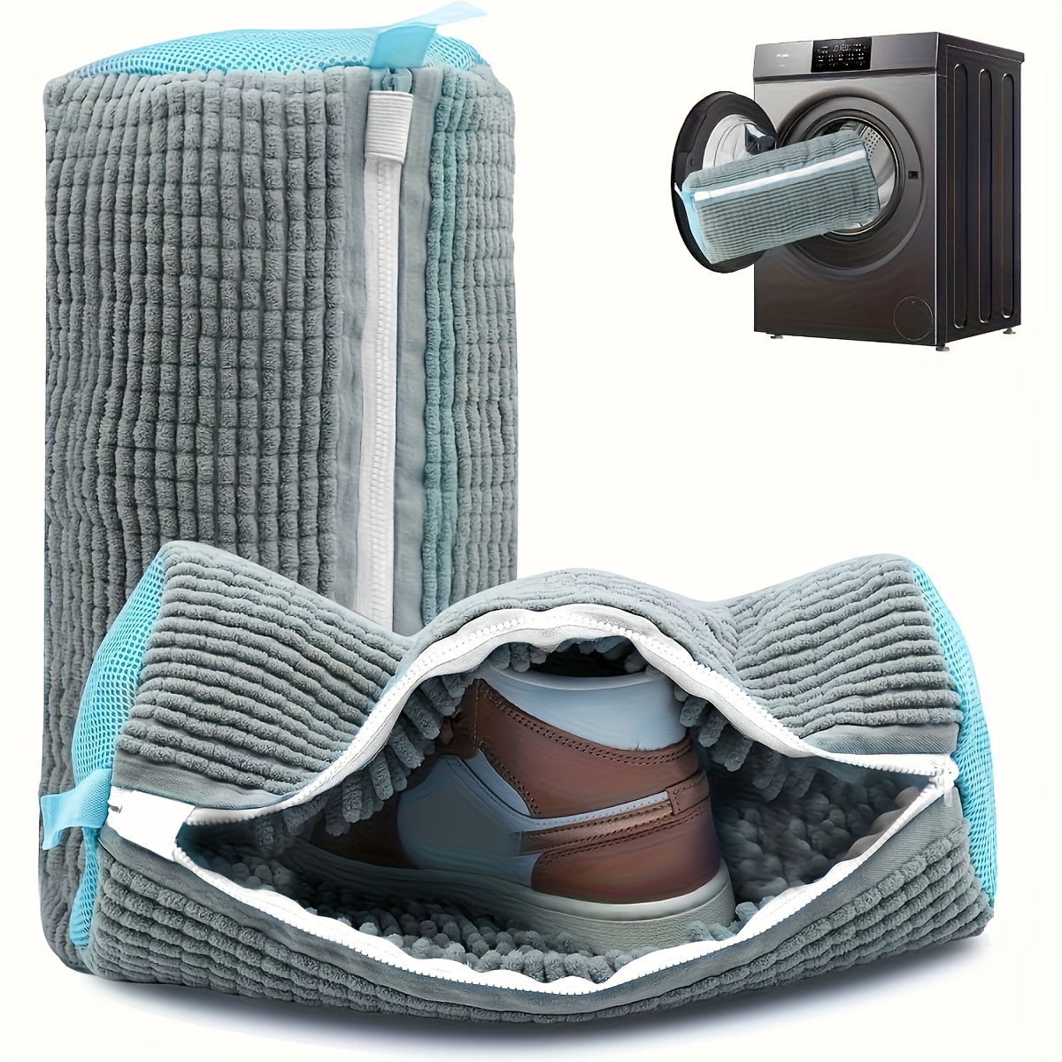 durable gray yellow polyester shoe wash bag mesh   closure protective laundry bag with rich fluff interior machine   for sneakers watches jewelry accessories laundry bags Product details 0