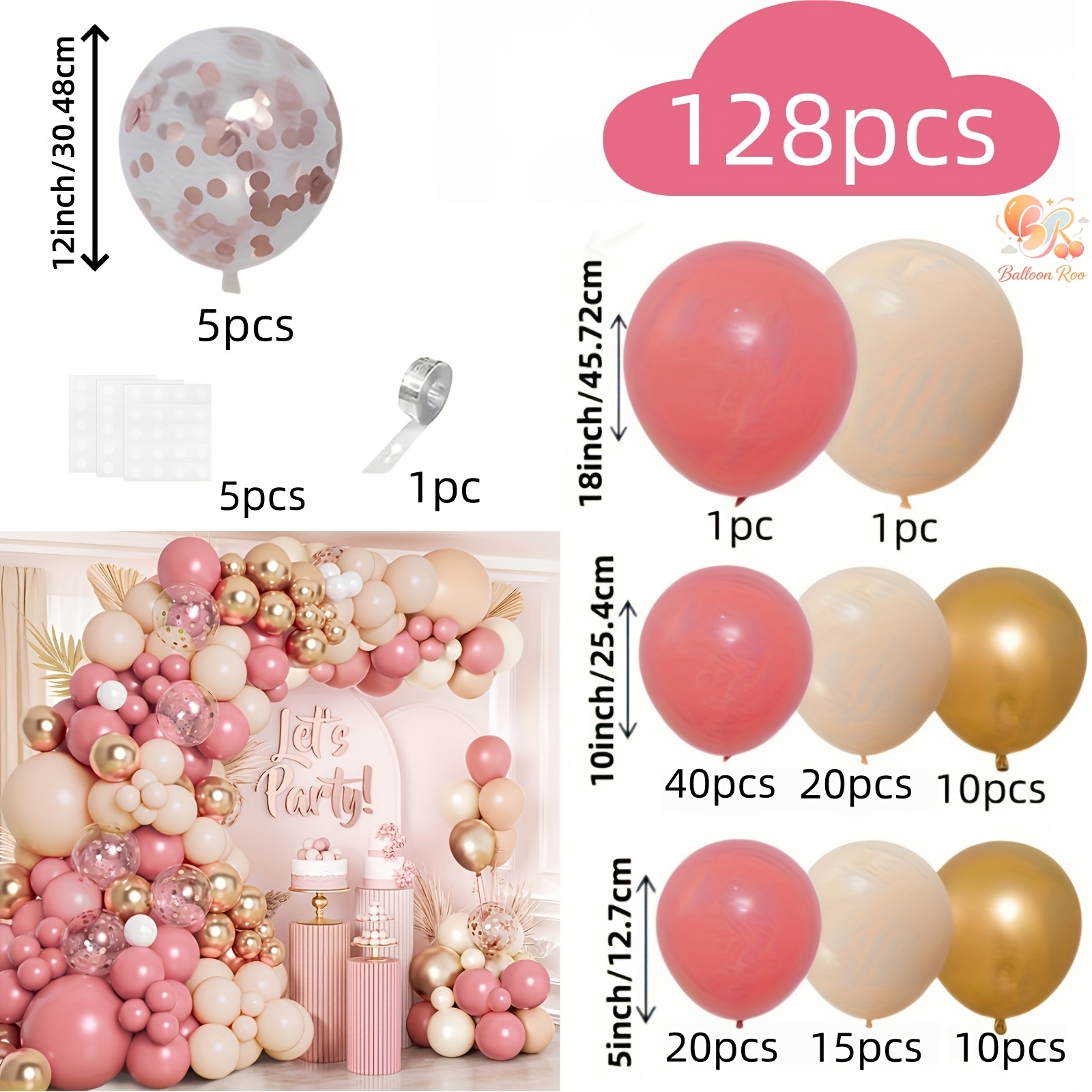 TEMU Ensemble de 128 pièces, couronne de ballons dorés nus roses à pâte de haricot, convient pour les baby showers, le An, les fiançailles, la