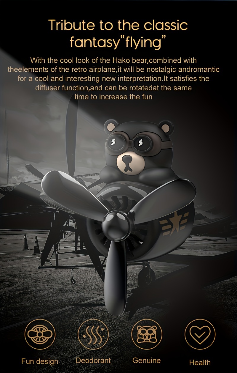 black bear car air freshener with rotating propeller magnetic car vent perfume diffuser cute bear car ornament with fragrance source options balm scent tablet incense stick details 2