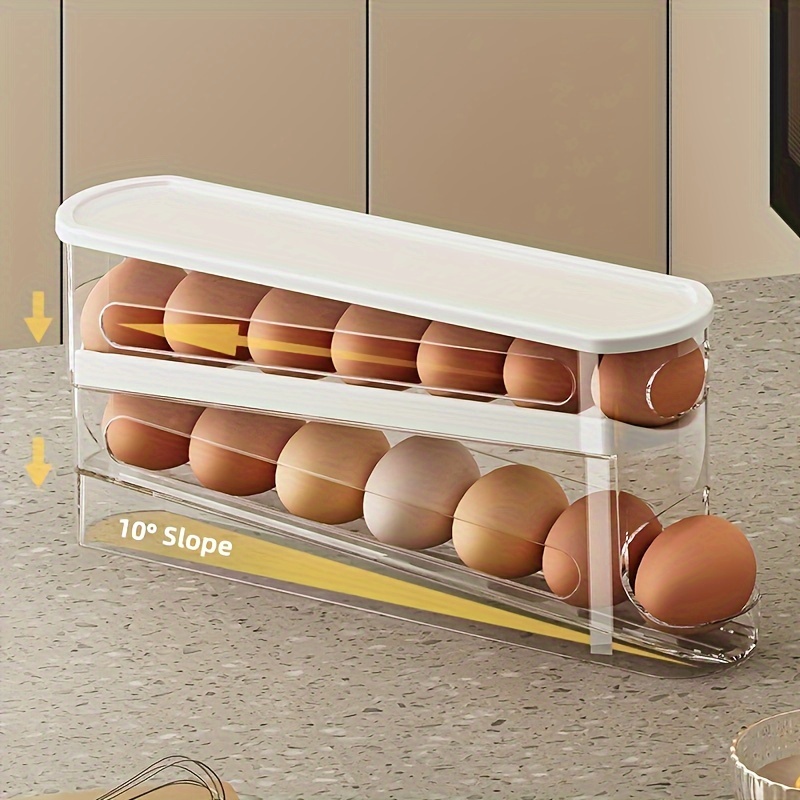 TEMU Storage Box For Fridge, Egg Holder Organizer, Plastic Egg Tray With Lid, Space-saving Egg Rack For Refrigerator